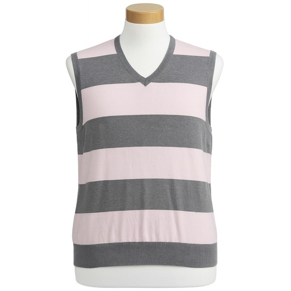 Old Navy Sweater Vest Womens L Gray Pink Stripe Knit Preppy Y2K Layering Casual - Picture 1 of 11